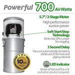 OVO Heavy Duty Powerful Central Vacuum System, Hybrid Filtration (with or Without Disposable Bags) 35L or 9.25Gal, 700 Air watts with 35ft Deluxe Accessory kit Included