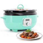 MegaChef 6.9 Quart Oval Electric Slow Cooker, Removable Ceramic Pot, 3 Heat Settings, Kitchen Appliance, Countertop Cooker (Turquoise)
