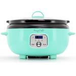 MegaChef 6.9 Quart Oval Electric Slow Cooker, Removable Ceramic Pot, 3 Heat Settings, Kitchen Appliance, Countertop Cooker (Turquoise)