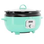 MegaChef 6.9 Quart Oval Electric Slow Cooker, Removable Ceramic Pot, 3 Heat Settings, Kitchen Appliance, Countertop Cooker (Turquoise)