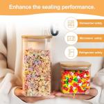 YUNCANG Glass Storage Jars 6 Pack 37oz Clear Glass Food Storage Containers with Airtight Bamboo Lid Stackable Kitchen Canisters for Candy,Cookie,Rice,Sugar,Flour,Pasta,Nuts and Spice Jars(Square)