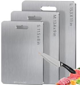 Titanium Cutting Boards for Kitchen [Set of 3], Double Sided Pure Titanium Cutting Board | Easy to Clean | Dishwasher Safe | Food-Grade Raw & Cooked Foods or Outdoor Camping Chopping Board