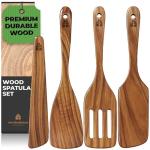 Wooden Spatula for Cooking, Teak Spatulas for Kitchen Use - Wooden Cooking Utensils Set of 4 including Paddle, Turner, Slotted Spurtle and Wood Scraper. Nonstick cookware, Kitchen Gifts for Women Men