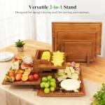 Bamboo Cutting Board Set with Stand, 3PCS Double-Sided Chopping Boards for Kitchen Meal Prep & Serving, Charcuterie, Juice Grooves & Side Handle, Ideal for Meat, Vegetables, Kitchen Essentials