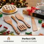 Wooden Spatula for Cooking, Teak Spatulas for Kitchen Use - Wooden Cooking Utensils Set of 4 including Paddle, Turner, Slotted Spurtle and Wood Scraper. Nonstick cookware, Kitchen Gifts for Women Men