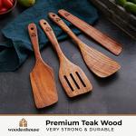 Wooden Spatula for Cooking, Teak Spatulas for Kitchen Use - Wooden Cooking Utensils Set of 4 including Paddle, Turner, Slotted Spurtle and Wood Scraper. Nonstick cookware, Kitchen Gifts for Women Men