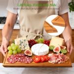 Bamboo Cutting Board Set with Stand, 3PCS Double-Sided Chopping Boards for Kitchen Meal Prep & Serving, Charcuterie, Juice Grooves & Side Handle, Ideal for Meat, Vegetables, Kitchen Essentials