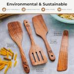 Wooden Spatula for Cooking, Teak Spatulas for Kitchen Use - Wooden Cooking Utensils Set of 4 including Paddle, Turner, Slotted Spurtle and Wood Scraper. Nonstick cookware, Kitchen Gifts for Women Men