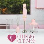 Paris Hilton Hand Blender Set, 2-in-1 Immersion Stick Blender with Whisk & Blending Shaft, 400W High Speed, Pink with Gold Accents – Smoothies, Soups, Sauces, Baby Food, Whipped Cream, Pink
