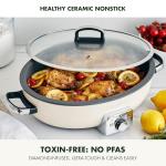 GreenPan Elite 5.5QT Electric Oval Skillet, PFAS-Free Ceramic Nonstick, 1800 Watt, Dishwasher Safe Lid & Removable Crock, Adjustable Temp Control Multi-Cooker, Sear, Sauté, Rice, Stir-Fry, Cream White