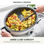 GreenPan Elite 5.5QT Electric Oval Skillet, PFAS-Free Ceramic Nonstick, 1800 Watt, Dishwasher Safe Lid & Removable Crock, Adjustable Temp Control Multi-Cooker, Sear, Sauté, Rice, Stir-Fry, Cream White