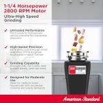 American Standard 10-US-AS-12-SL Garbage Disposal Anti-Jam Stainless Steel Food Waste Grinding System, Slim Line, 1.25 HP, Black