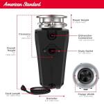 American Standard 10-US-AS-12-SL Garbage Disposal Anti-Jam Stainless Steel Food Waste Grinding System, Slim Line, 1.25 HP, Black