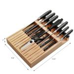 Knife Set with Block, N NOBLE FAMILY 16Pcs Kitchen Knives Drawer Organizer Set with Sharpener, Cutting Board, Anti-Slip Chef Knives Set with 6Pcs Steak Knives, Black