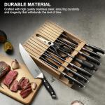 Knife Set with Block, N NOBLE FAMILY 16Pcs Kitchen Knives Drawer Organizer Set with Sharpener, Cutting Board, Anti-Slip Chef Knives Set with 6Pcs Steak Knives, Black