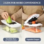 Ourokhome Food Chopper with Container, Manual Mandolin Vegetable Slicer Onion Dicer with 8 Blades, Hand Veggie Shredder for Potato, Tomato, Essential Kitchen Gadgets (8 in 1, White)