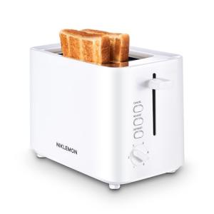 NIKLEMON Small Toaster 2 Slice,Mini Toaster with Wide Slots for Bagels,6 Browning Settings, Cancel/Defrost/Reheat Functions,for 10x10cm Bread,White