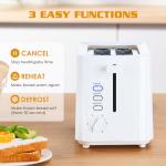 NIKLEMON Small Toaster 2 Slice,Mini Toaster with Wide Slots for Bagels,6 Browning Settings, Cancel/Defrost/Reheat Functions,for 10x10cm Bread,White
