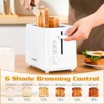NIKLEMON Small Toaster 2 Slice,Mini Toaster with Wide Slots for Bagels,6 Browning Settings, Cancel/Defrost/Reheat Functions,for 10x10cm Bread,White