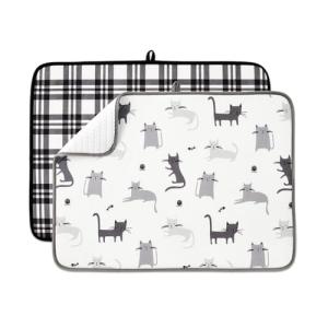 FRESHMINT Printed Dish Drying Mats for Kitchen Counter 2 Pack Absorbent Reversible Drying Mats Microfiber Kitchen Countertop Protector Dishes Drying Pad Extra Large 18"x24" Dish Mat