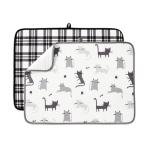 FRESHMINT Printed Dish Drying Mats for Kitchen Counter 2 Pack Absorbent Reversible Drying Mats Microfiber Kitchen Countertop Protector Dishes Drying Pad Extra Large 18"x24" Dish Mat