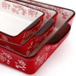 Cedilis Set of 3 Red Ceramic Baking Dishes, Rectangular Bakeware with Handles, Casserole Dishes for Oven, Deep Baking Pan for Lasagna, Roasts, 3Size