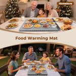 Homelove Warming Mat for Food - Fast Full Surface Electric Warming Tray with 7 Temp-Settings & 8H Timer, Portable Roll Up Food Warmer with Heat Insulation Pad for Gatherings Parties Buffet XL-Grey