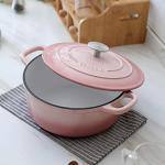 EDGING CASTING Enameled Cast Iron Covered Dutch Oven with Lid Round Pot for Bread Baking, 7 Quart, Pink