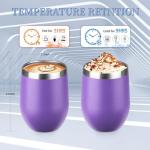 12oz/4 Pack Wine Tumbler with lid, Stainless Steel Travel Mugs Stemless Double Wall Insulated Coffee Cup, Insulated Wine Glasses Travel Tumbler for Cold & Hot Drinks(Mixed color-2, 4)