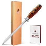 TUO Honing Rod, Sharpening Steel with Larger Diameter for Kitchen Knife Daily Sharpening Maintenance, High Carbon Steel Knife Sharpener Rod, Ergonomic Handle, 8 inch