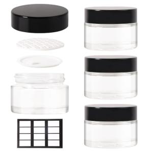 Stellacare 4 pack 1oz Glass Jars Round Empty Cosmetic Containers, Refillable Glass Jars with Lids for Face Creams, Lotions, Powders,Salves Ointments,Potravel Storage