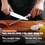 TUO Honing Rod, Sharpening Steel with Larger Diameter for Kitchen Knife Daily Sharpening Maintenance, High Carbon Steel Knife Sharpener Rod, Ergonomic Handle, 8 inch