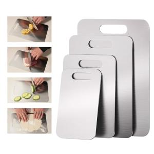 4 Packs Stainless Steel Cutting Boards Set for Kitchen, 304 Steel Metal Chopping Boards for Meat, Fruits & Break, Non-Slip, Dishwasher Safe (15.3"x11", 13.4"x9", 11.8"x8", 9.5''x5.9'')