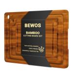 BEWOS 3 PCS Bamboo Cutting Boards Set with Hanging Hole - Wooden Cutting Board with Handles & Juice Grooves, Wooden Cutting Board for Kitchen, Ideal for Slicing Meat, Vegetables, Cheeses and Bread