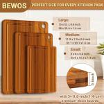 BEWOS 3 PCS Bamboo Cutting Boards Set with Hanging Hole - Wooden Cutting Board with Handles & Juice Grooves, Wooden Cutting Board for Kitchen, Ideal for Slicing Meat, Vegetables, Cheeses and Bread