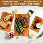 BEWOS 3 PCS Bamboo Cutting Boards Set with Hanging Hole - Wooden Cutting Board with Handles & Juice Grooves, Wooden Cutting Board for Kitchen, Ideal for Slicing Meat, Vegetables, Cheeses and Bread