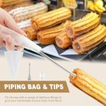 24pcs Churro Maker Machine Multifunctional Hollow Churros Machine,Churreras Para Churros Stainless Steel Churro Gun Kit,with Piping Bag,2 Brushes,7 Tips,13Discs