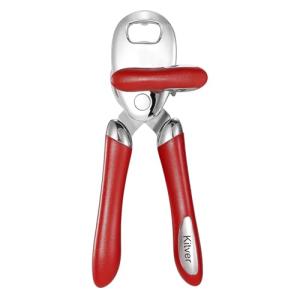 Multi-function Manual Can Opener Bottle Opener, Oversized Hand-held Easy Rotary Knob, Safe Cut Can Opener with Non-Slip Handle, Smoother Cut Sharp Blade for Seniors Kitchen Tool, Red