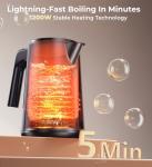 Electric Kettle 1.0L 1200W, 7 Temp Settings, 4H Keep-Warm, Fast-Boil Stainless Steel Electric Tea Kettle, 120V Water Boiler with Auto-Shut Off, Cool Touch PP Exterior for Home Office, Black