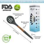 6 Pcs Cookward Silicone Cooking Utensils Set-Natural Wood Kitchen Utensils – Eco Friendly & BPA Free, Non-Scratch & Non-Stick Easy Grip -Dark gray