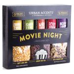 Urban Accents Movie Night Popcorn Gift Set – Includes 3 Gourmet Popcorn Kernel Varieties & 5 Flavorful Seasonings – Perfect Snack Gift Box for Parties, Holidays, or Movie Lovers