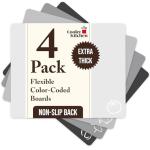 Extra Thick Flexible Cutting Mat Set With Food Icons & EZ-Grip Back (Set Of 4 Mats) - Flexible Cutting Boards for Kitchen - Flexible Plastic Cutting Board Set (Black and White)…