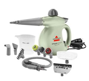 BISSELL Steam Shot Deluxe handheld pressurized steamer for maintenance cleaning with 10 cleaning tools