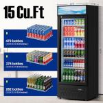 Beverage Cooler Commercial Refrigerator 15.2 Cu.Ft. Glass Door Display Refrigerator with LED Light, 5 Shelves, Display Commercial Beverage Refrigeratorfor Restaurant Cafe Bar Store (15.2 Cu.Ft.)