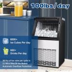 DOGHLY Commercial Ice Maker,100lbs/24H, 36 Ice Cubes in 11 Mins, 33lbs Storage Capacity, Auto Cleaning, 24H Timer, Stainless Steel, Freestanding Under Counter Ice Machine for Home/Bar/Restaurant