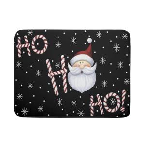 Giwawa Santa Laugh Dish Drying Mat Winter Snowflakes Black Dish Drainer Mats Xmas Candy Cane Stick Sweet Dish Dry Pad for Kitchen Countertop Coffee Bar 18x24 inch Large