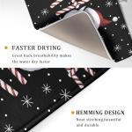 Giwawa Santa Laugh Dish Drying Mat Winter Snowflakes Black Dish Drainer Mats Xmas Candy Cane Stick Sweet Dish Dry Pad for Kitchen Countertop Coffee Bar 18x24 inch Large