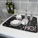 Giwawa Santa Laugh Dish Drying Mat Winter Snowflakes Black Dish Drainer Mats Xmas Candy Cane Stick Sweet Dish Dry Pad for Kitchen Countertop Coffee Bar 18x24 inch Large