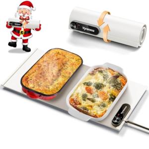 Warming Mat for Food - Space-Saving, Fits Two Baking Dishes, 7 Temp Settings, 4h Auto Shut-Off, Durable Silicone Surface, Easy to Clean, Perfect for Parties and Everyday Use (White, Medium)