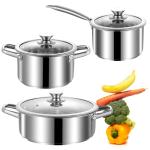 SHEUMNT Stainless Steel pots and pans set, 6 Piece Nonstick Induction Kitchen Cookware Set, Works with Induction/Electric and Gas Cooktops, Nonstick, Oven Safe, Camping Cookware